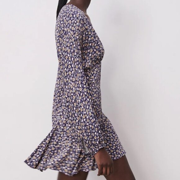 NEW Zara Floral V Neck Printed Purple Mini Dress S - Picture 5 of 11